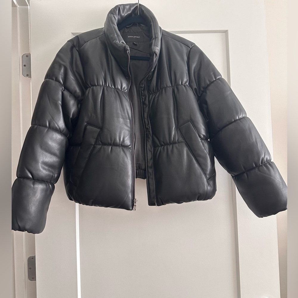Banana Republic | Faux Leather Puffer Bomber Jacket | Black | Size M